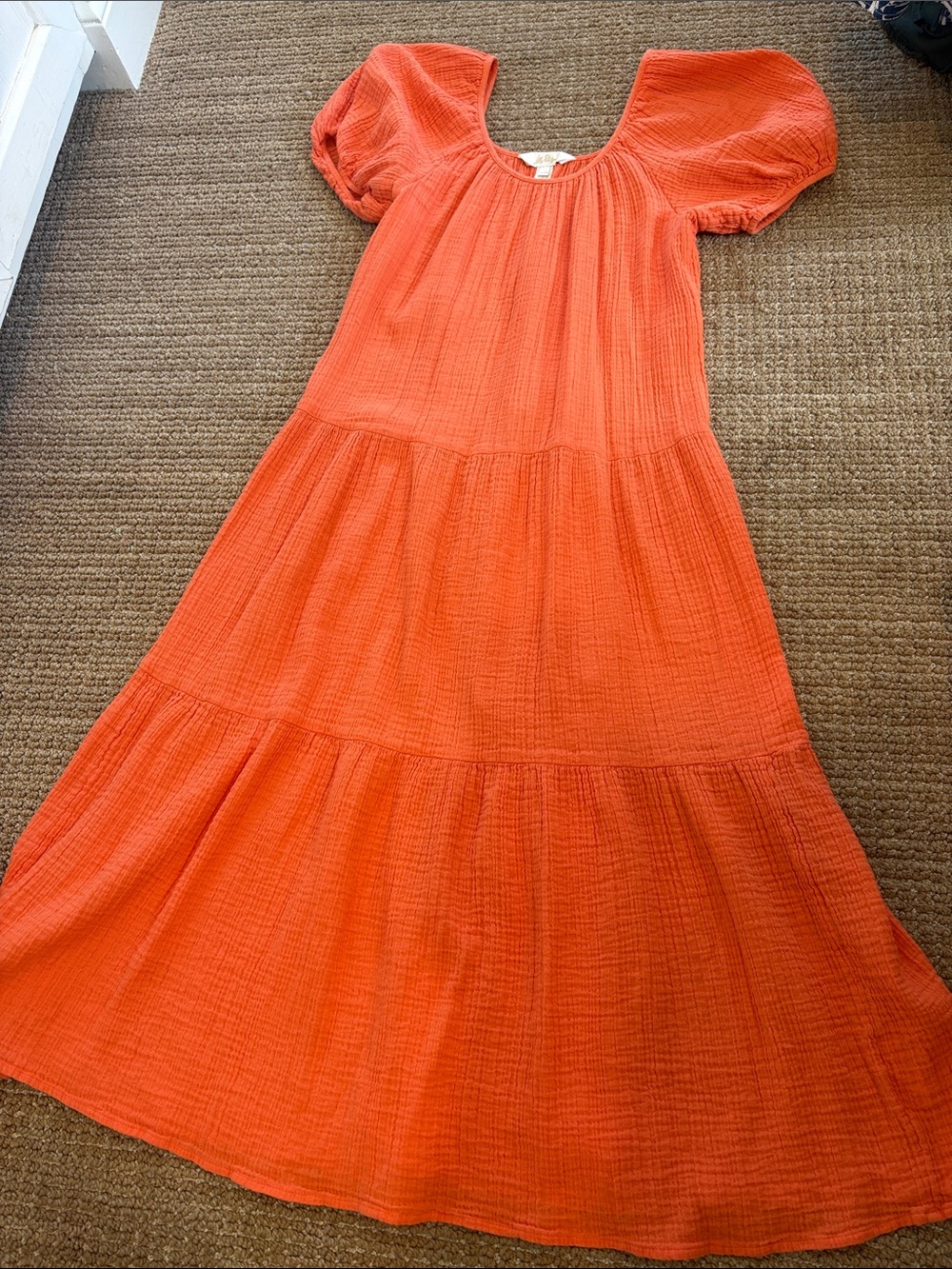 Lilly Pulitzer Bright Orange Tiered Maxi Dress with Puff Sleeves